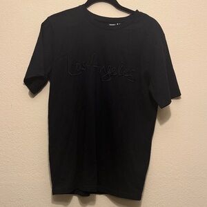 Black Embroidered “Los Angeles” T-Shirt for LA Galaxy with quasars on back